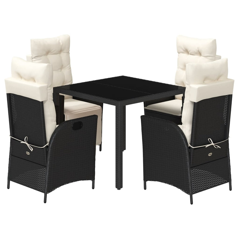 Set mobilier de grădină cu perne, 5 piese, negru, poliratan