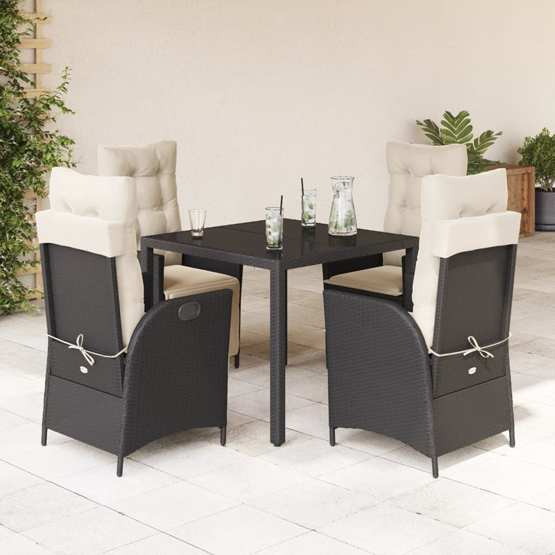 Set mobilier de grădină cu perne, 5 piese, negru, poliratan