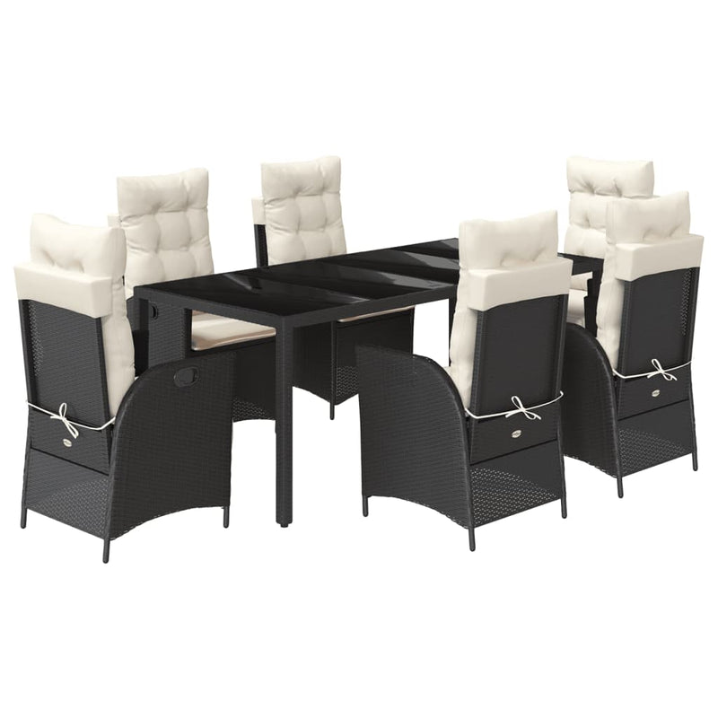 Set mobilier de grădină cu perne, 7 piese, negru, poliratan