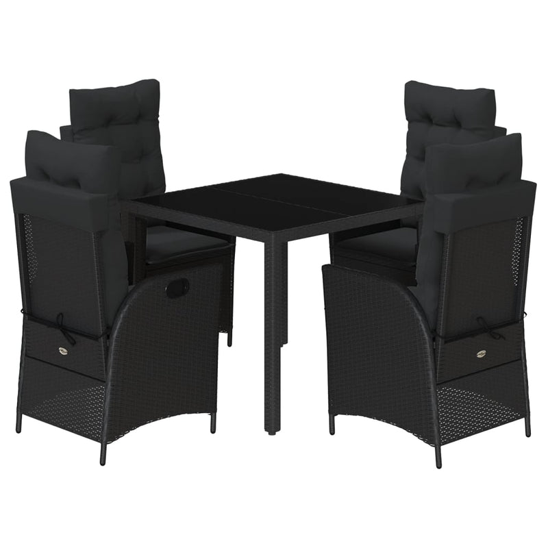 Set mobilier de grădină cu perne, 5 piese, negru, poliratan