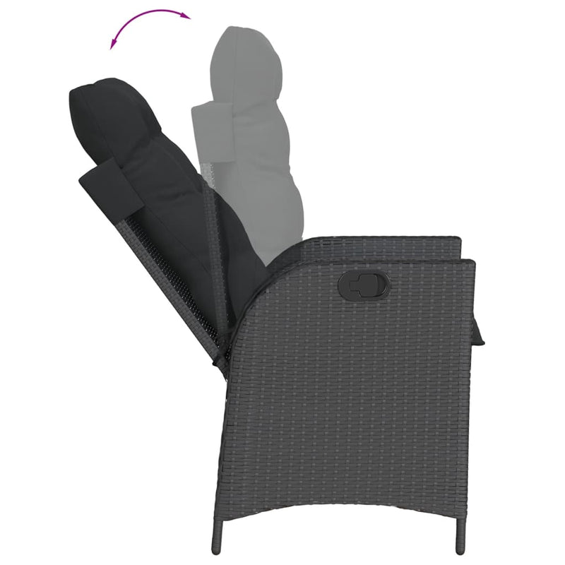 Set mobilier de grădină cu perne, 5 piese, negru, poliratan