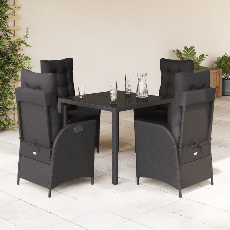 Set mobilier de grădină cu perne, 5 piese, negru, poliratan