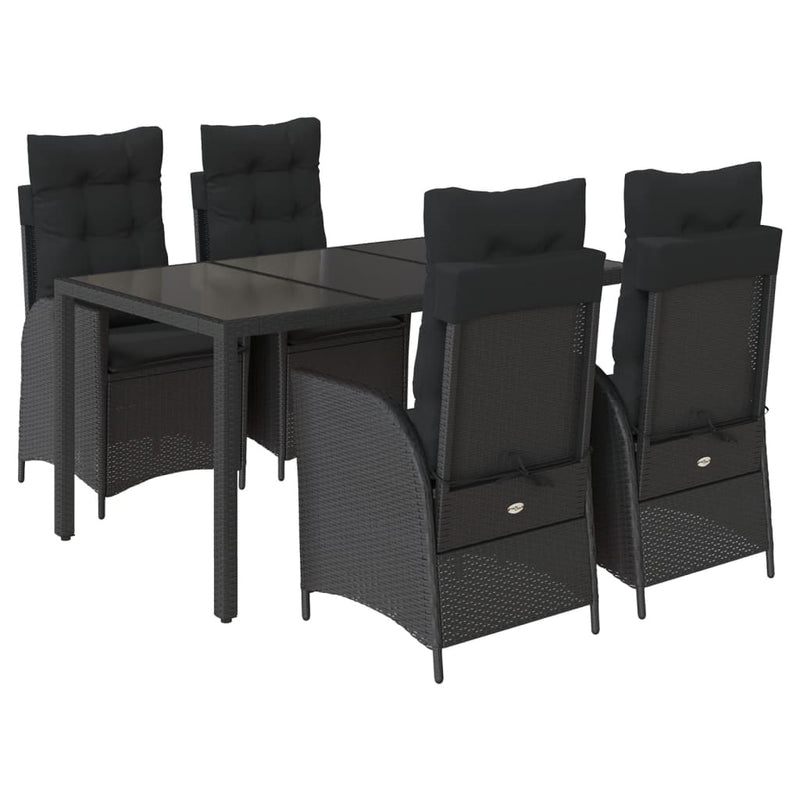 Set mobilier de grădină cu perne, 5 piese, negru, poliratan