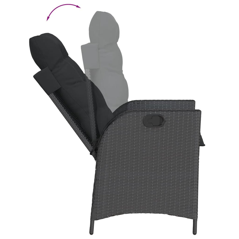 Set mobilier de grădină cu perne, 5 piese, negru, poliratan
