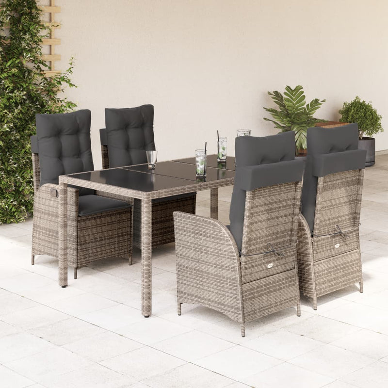 Set mobilier de grădină cu perne, 5 piese, gri, poliratan