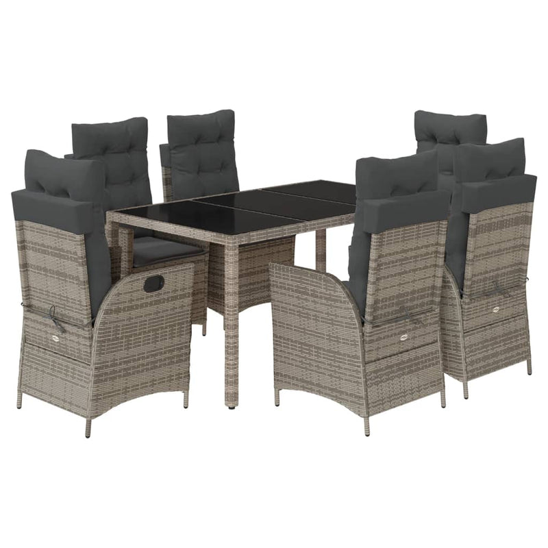 Set mobilier de grădină cu perne, 7 piese, gri, poliratan
