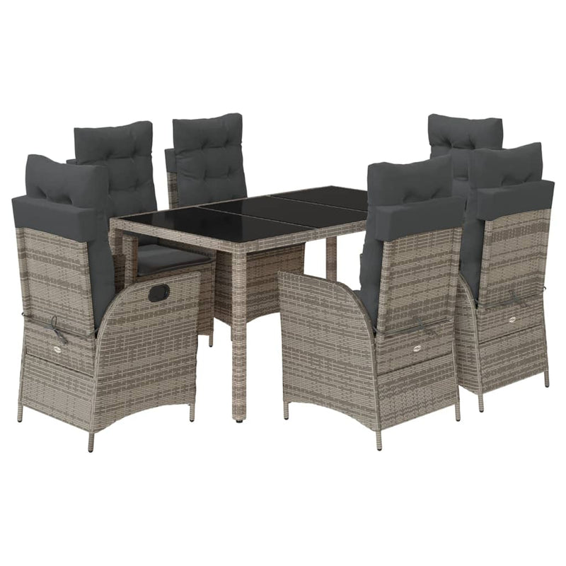Set mobilier de grădină cu perne, 7 piese, gri, poliratan