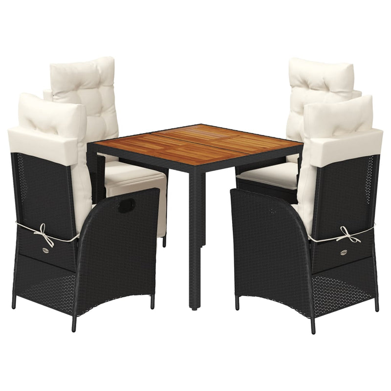 Set mobilier de grădină cu perne, 5 piese, negru, poliratan