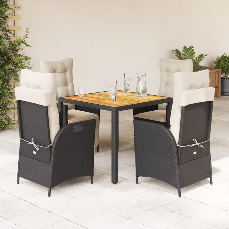Set mobilier de grădină cu perne, 5 piese, negru, poliratan