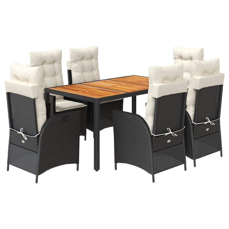 Set mobilier de grădină cu perne, 7 piese, negru, poliratan