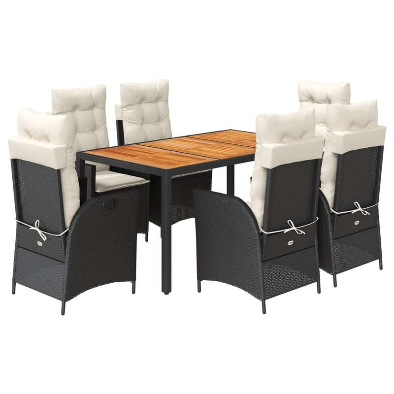 Set mobilier de grădină cu perne, 7 piese, negru, poliratan