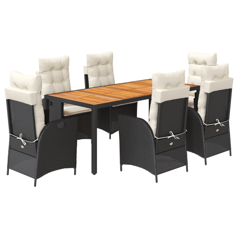 Set mobilier de grădină cu perne, 7 piese, negru, poliratan