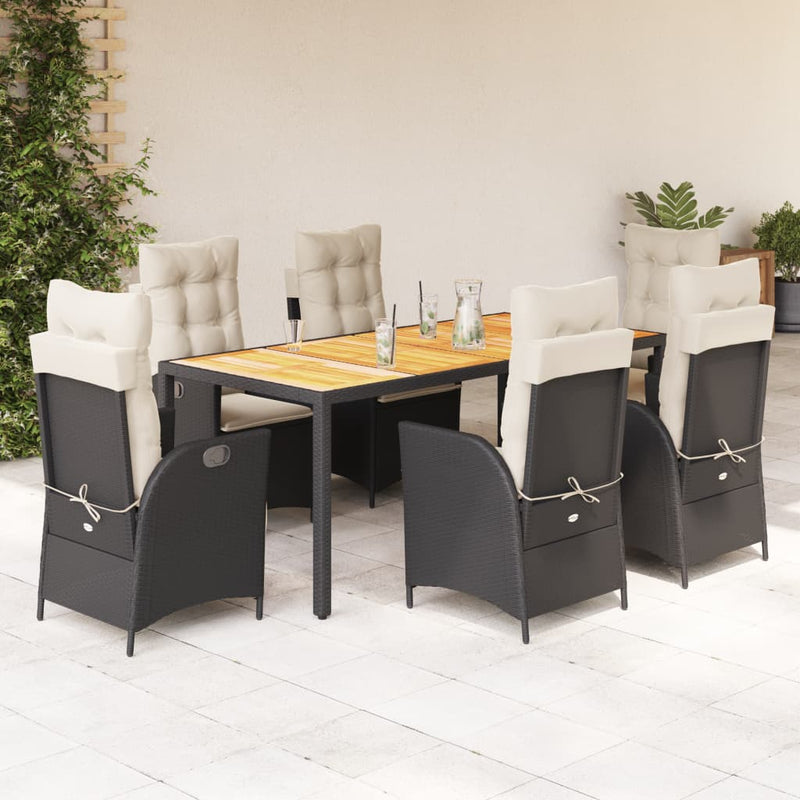 Set mobilier de grădină cu perne, 7 piese, negru, poliratan