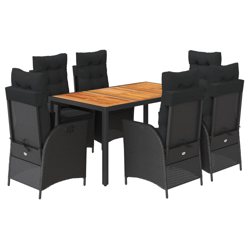 Set mobilier de grădină cu perne, 7 piese, negru, poliratan