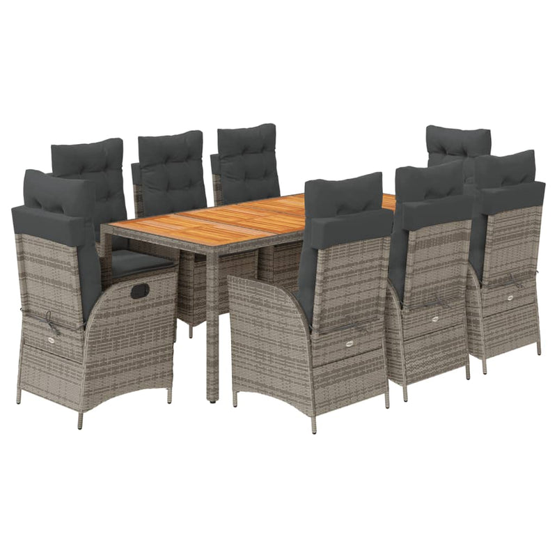 Set mobilier grădină cu perne, 9 piese, gri, poliratan