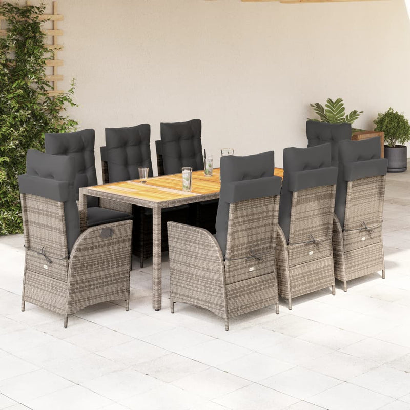 Set mobilier grădină cu perne, 9 piese, gri, poliratan