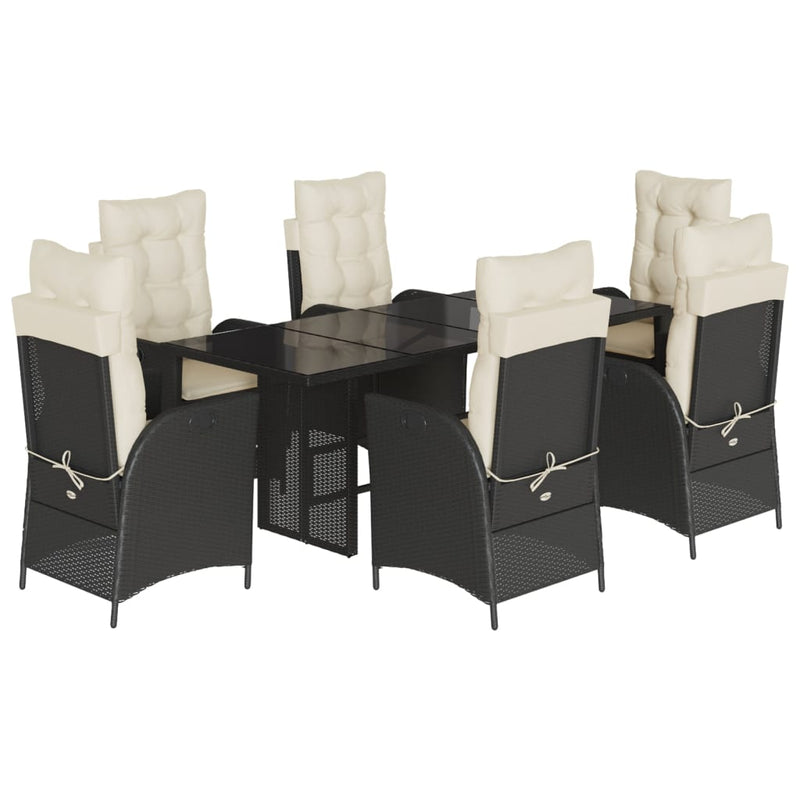 Set mobilier de grădină cu perne, 7 piese, negru, poliratan