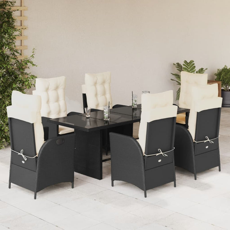 Set mobilier de grădină cu perne, 7 piese, negru, poliratan