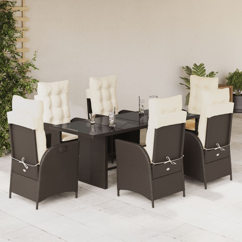 Set mobilier de grădină cu perne, 7 piese, maro, poliratan