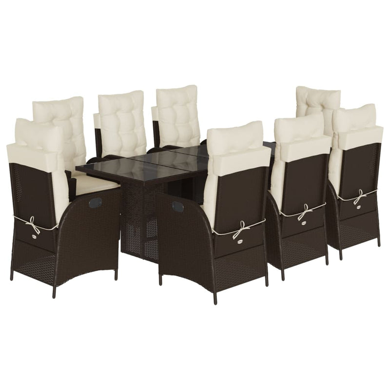 Set mobilier de grădină cu perne, 9 piese, maro, poliratan