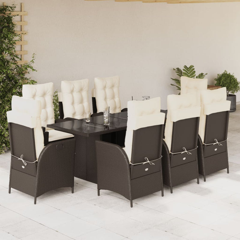 Set mobilier de grădină cu perne, 9 piese, maro, poliratan