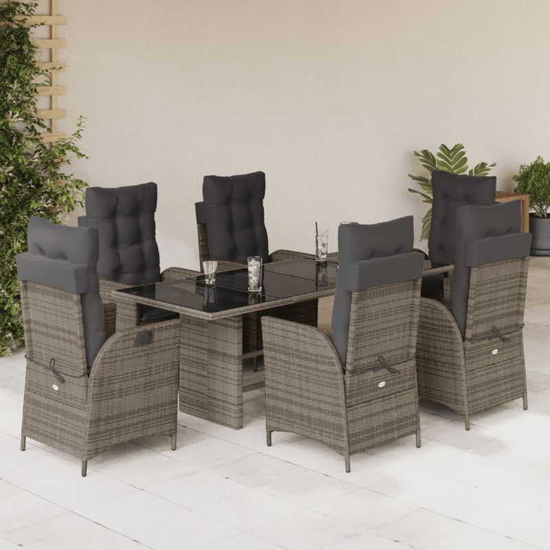 Set mobilier de grădină cu perne, 7 piese, gri, poliratan