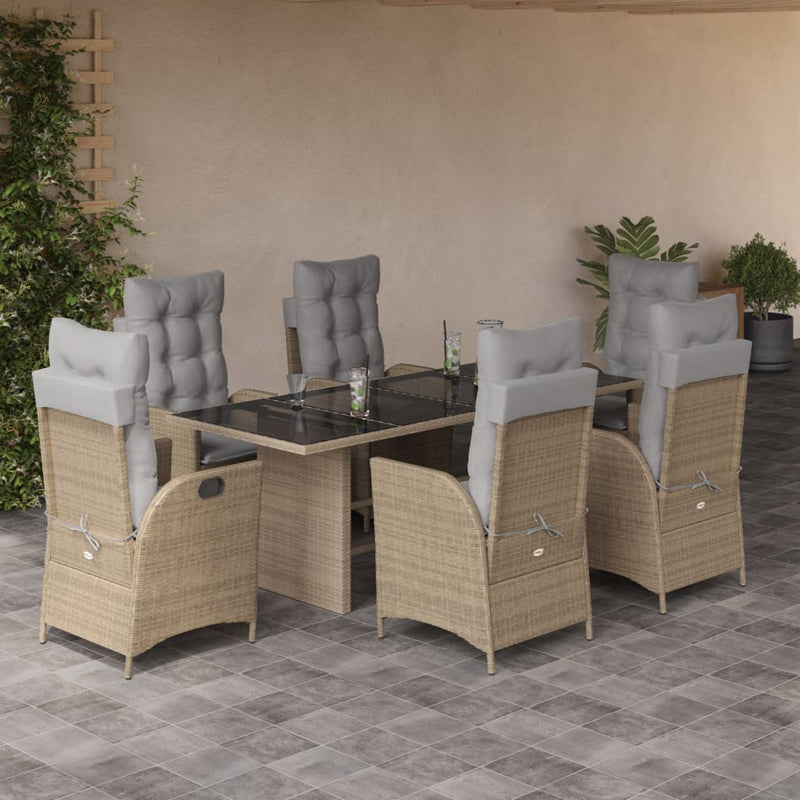 Set mobilier pentru grădină, 7 piese, cu perne, bej, poliratan
