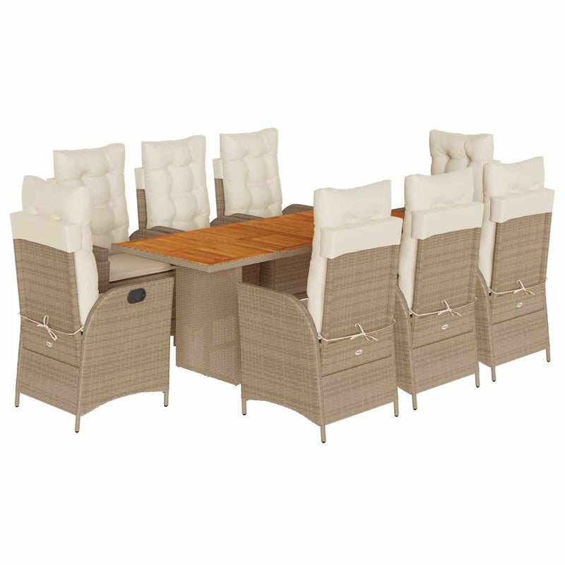 Set de masă pentru grădină, 9 piese, cu perne, bej, poliratan