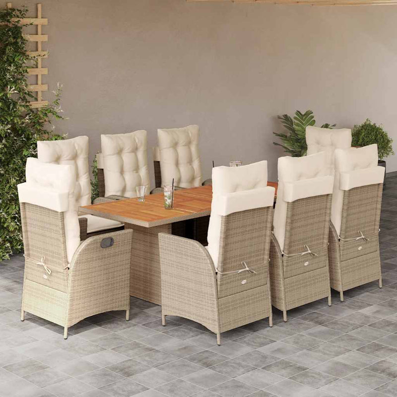 Set de masă pentru grădină, 9 piese, cu perne, bej, poliratan