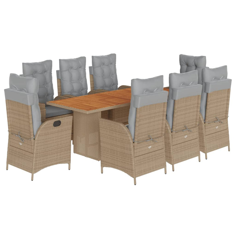 Set de masă pentru grădină, 9 piese, cu perne, bej, poliratan