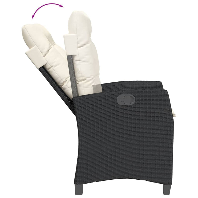 Set mobilier de grădină cu perne, 3 piese, negru, poliratan