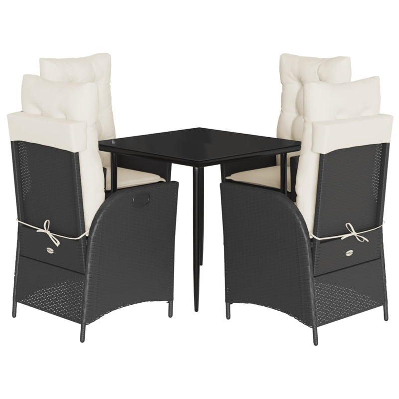 Set mobilier de grădină cu perne, 5 piese, negru, poliratan