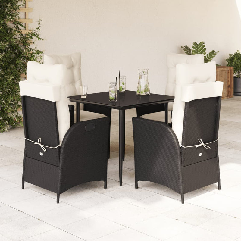 Set mobilier de grădină cu perne, 5 piese, negru, poliratan