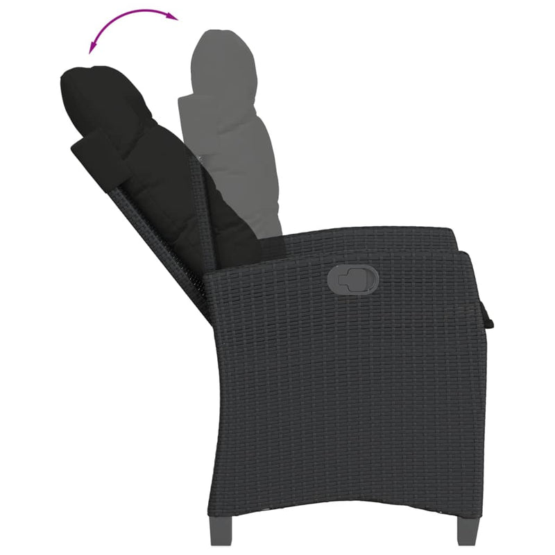 Set mobilier de grădină cu perne, 3 piese, negru, poliratan