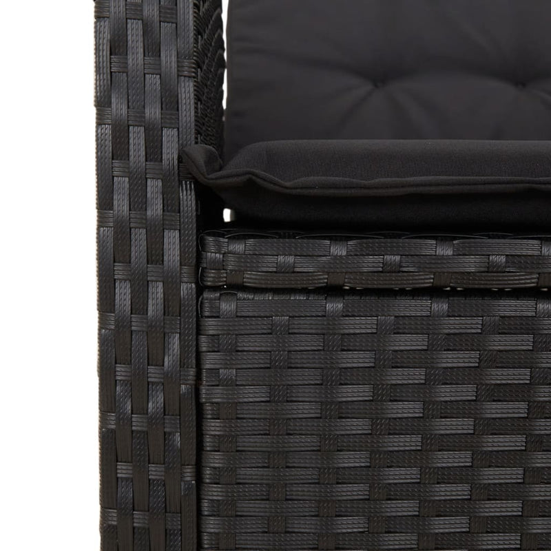 Set mobilier de grădină cu perne, 3 piese, negru, poliratan
