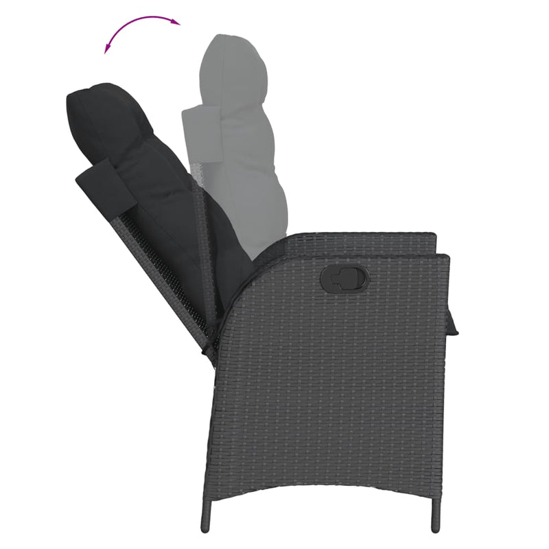 Set mobilier de grădină cu perne, 9 piese, negru, poliratan