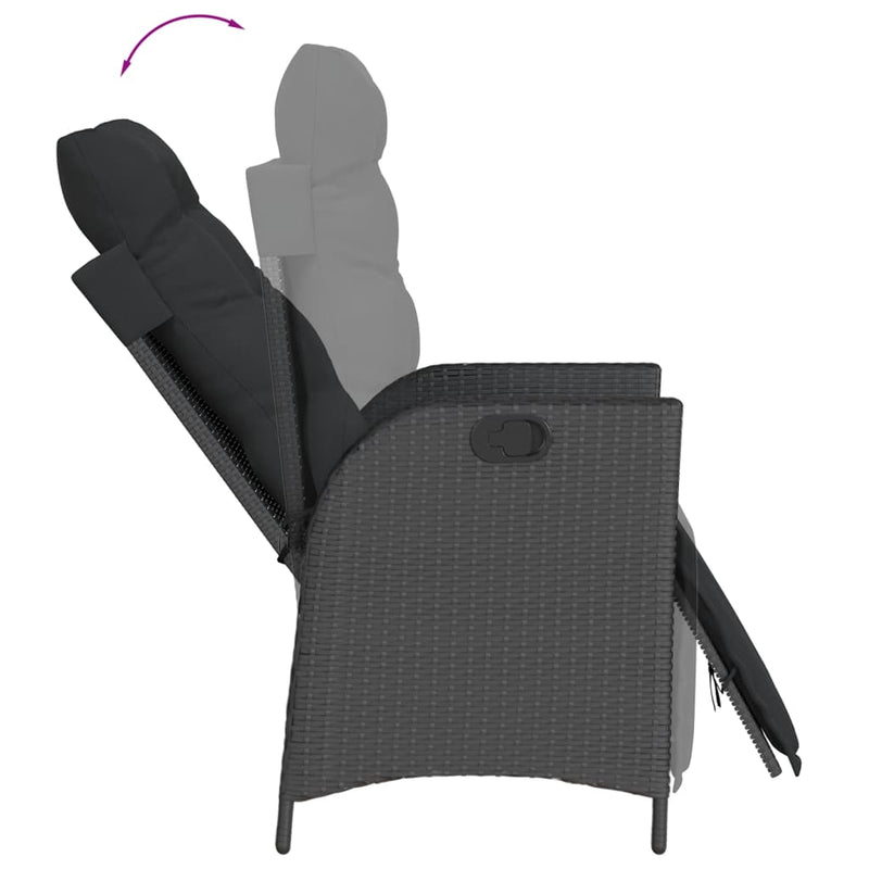 Set mobilier de grădină cu perne, 9 piese, negru, poliratan