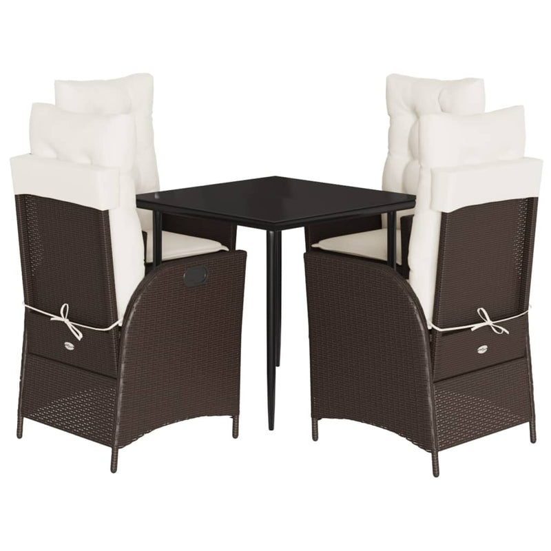 Set mobilier de grădină, 5 piese, cu perne, maro, poliratan