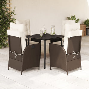Set mobilier de grădină, 5 piese, cu perne, maro, poliratan