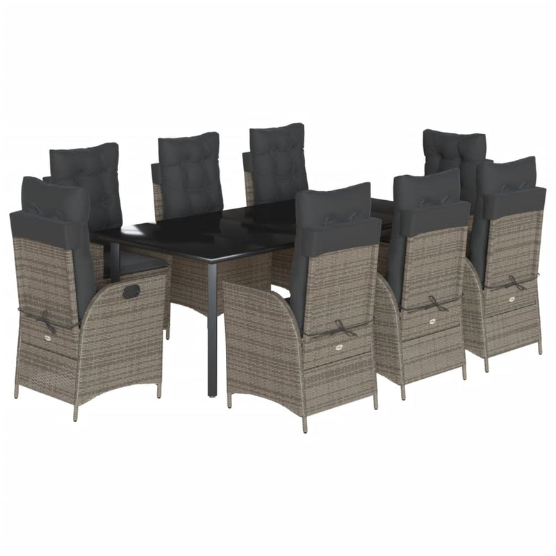 Set mobilier grădină cu perne, 9 piese, gri, poliratan
