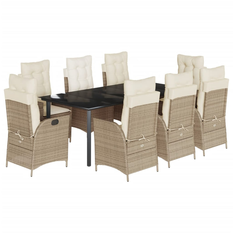 Set de masă pentru grădină, 9 piese, cu perne, bej, poliratan