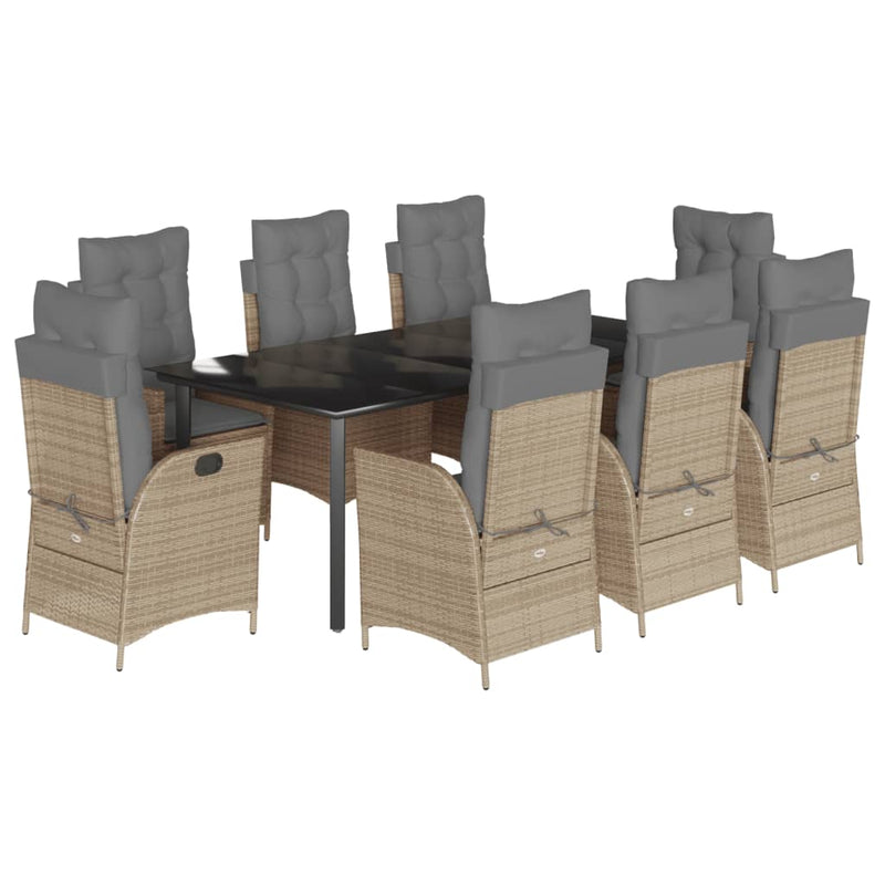Set de masă pentru grădină, 9 piese, cu perne, bej, poliratan
