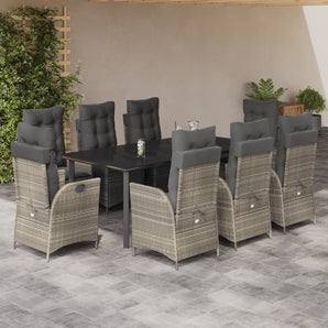 Set mobilier grădină cu perne, 9 piese, gri deschis, poliratan