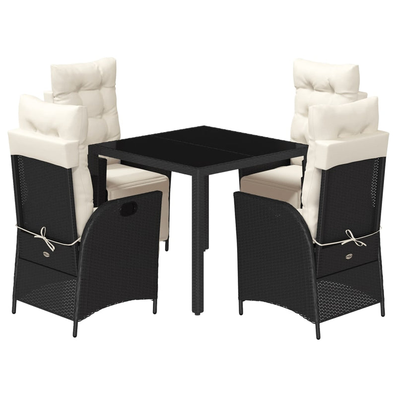 Set mobilier de grădină cu perne, 5 piese, negru, poliratan