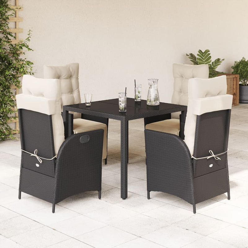 Set mobilier de grădină cu perne, 5 piese, negru, poliratan