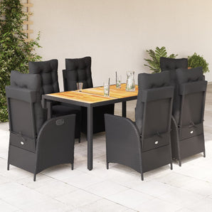 Set mobilier de grădină cu perne, 7 piese, negru, poliratan