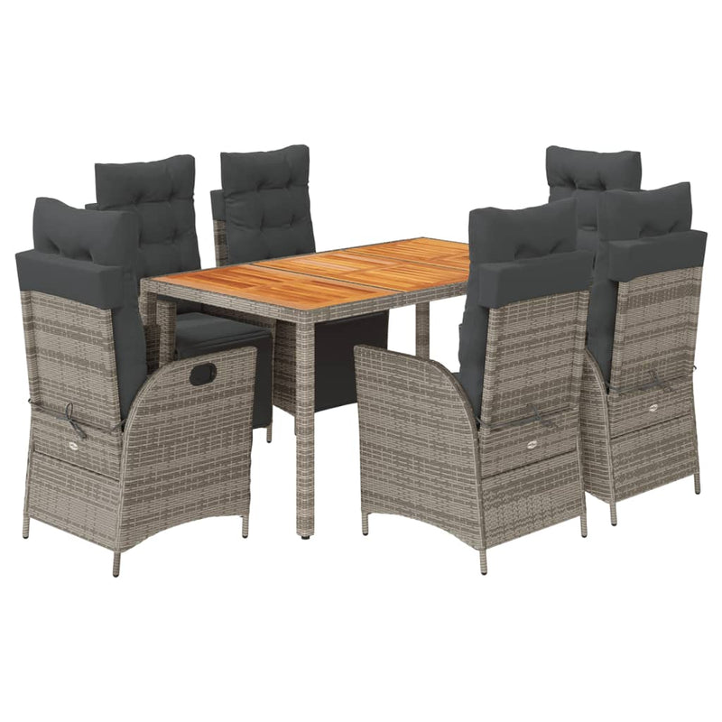 Set mobilier de grădină cu perne, 7 piese, gri, poliratan