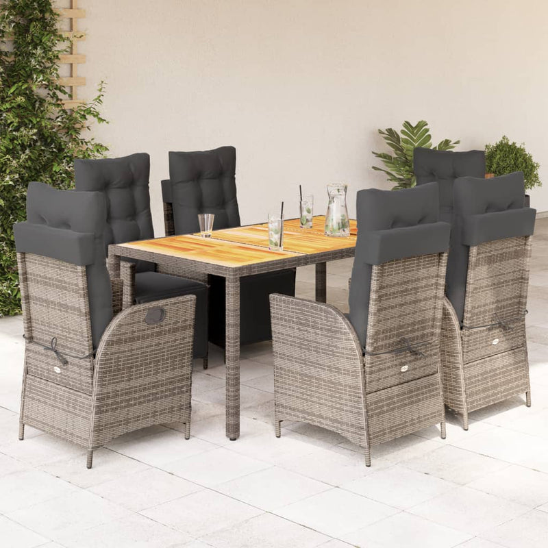 Set mobilier de grădină cu perne, 7 piese, gri, poliratan