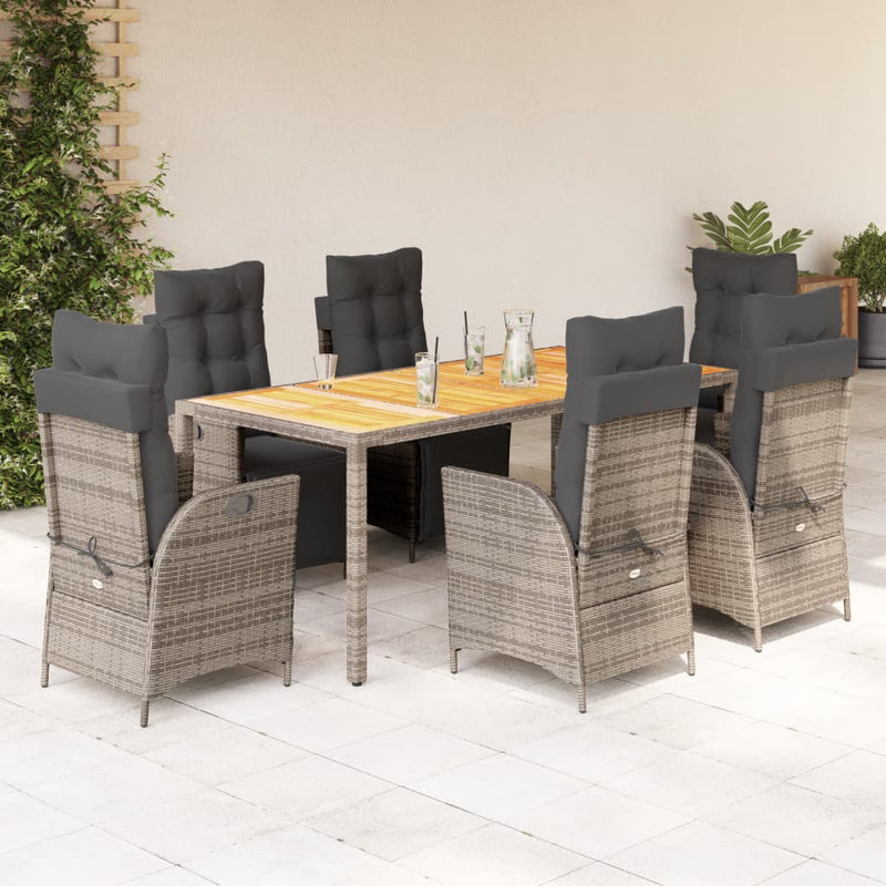 Set mobilier de grădină cu perne, 7 piese, gri, poliratan