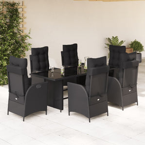 Set mobilier de grădină cu perne, 7 piese, negru, poliratan